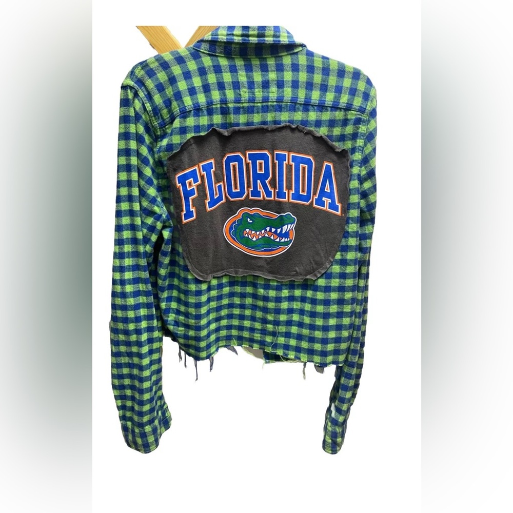 Florida Gators Flannel Button Down Patch Shirt Top Jacket